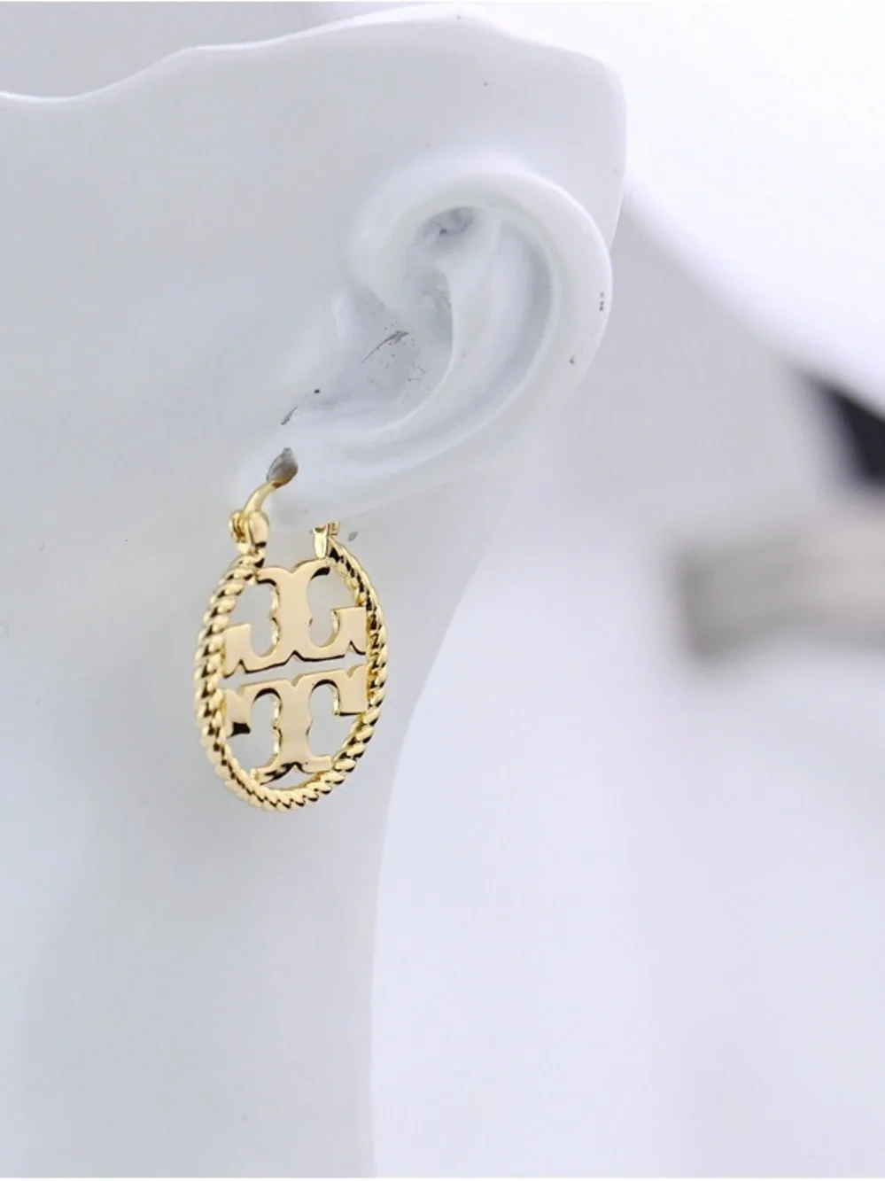 Tory Burch Gold Logo Rope-Edge Drop Earrings